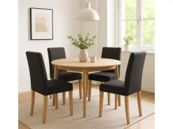 Silla de comedor Littau (set de 4), textil, negra, patas claras