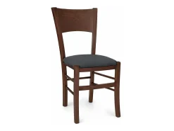 Silla de comedor Lucy en madera de nogal oscuro con asiento acolchado antracita