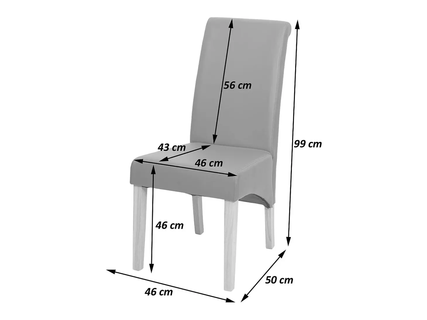 Silla de comedor M37 (juego de 6), piel sintética mate, negra, patas claras