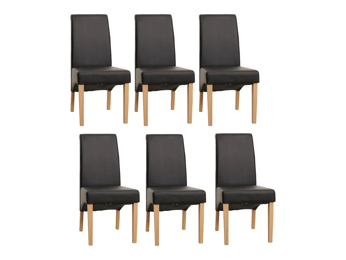 Silla de comedor M37 (juego de 6), piel sintética mate, negra, patas claras