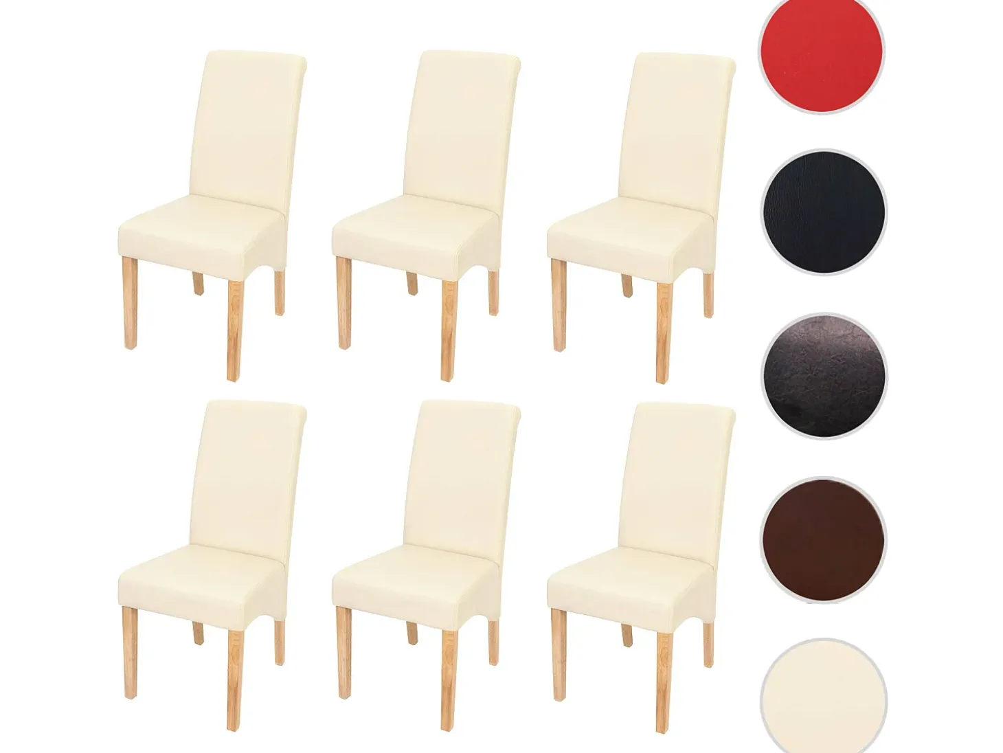 Silla de comedor M37 (juego de 6), piel sintética mate, color crema, patas claras