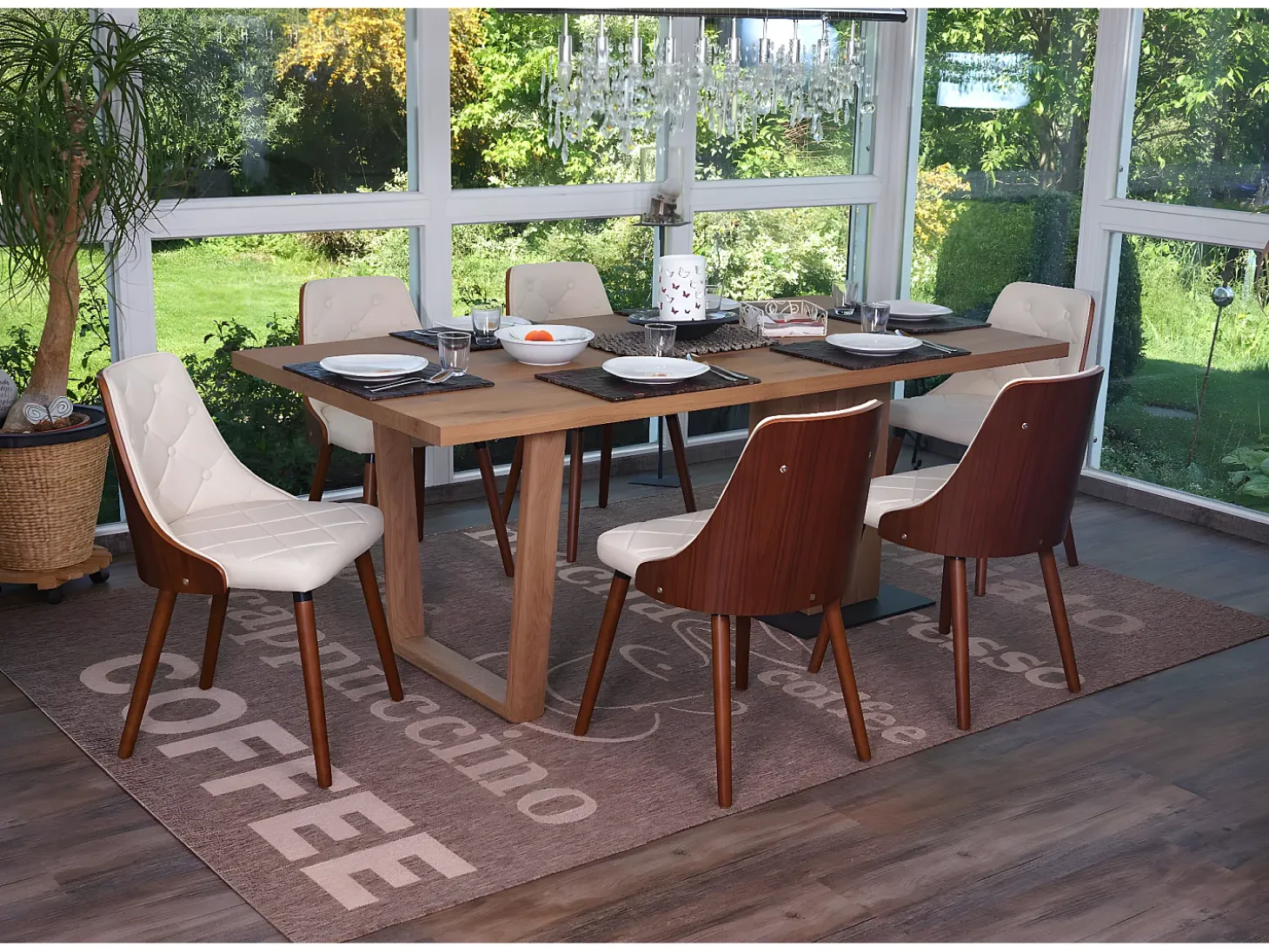 Silla de comedor MCW-A75, piel artificial crema