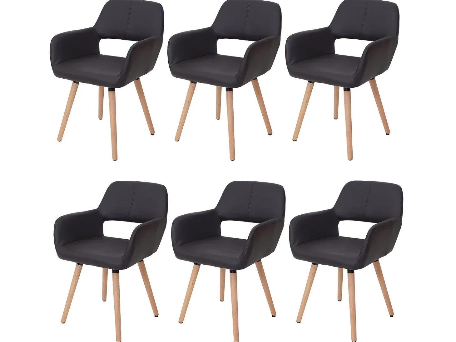 Silla de comedor MCW-A50 II (juego de 6), polipiel, marrón, patas claras