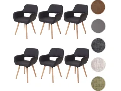 Silla de comedor MCW-A50 II (juego de 6), polipiel, marrón, patas claras