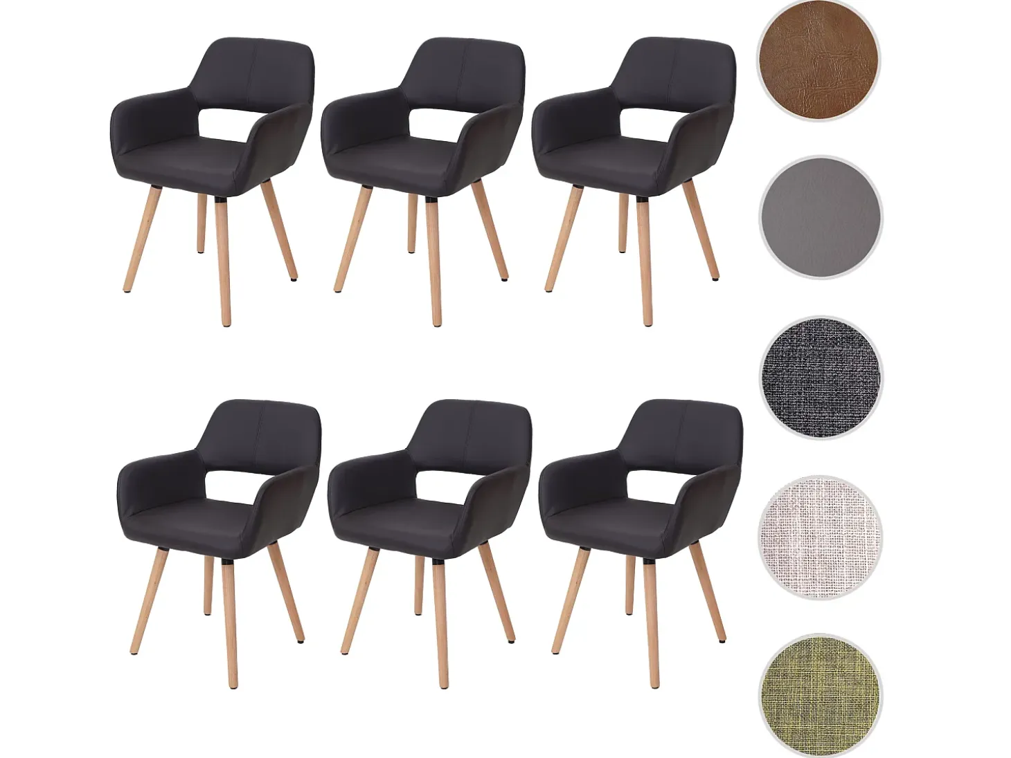 Silla de comedor MCW-A50 II (juego de 6), polipiel, marrón, patas claras