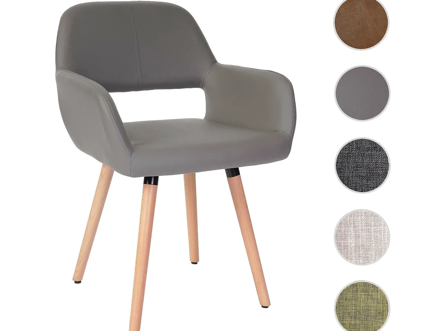 Silla de comedor MCW-A50 II, polipiel, gris topo, patas claras