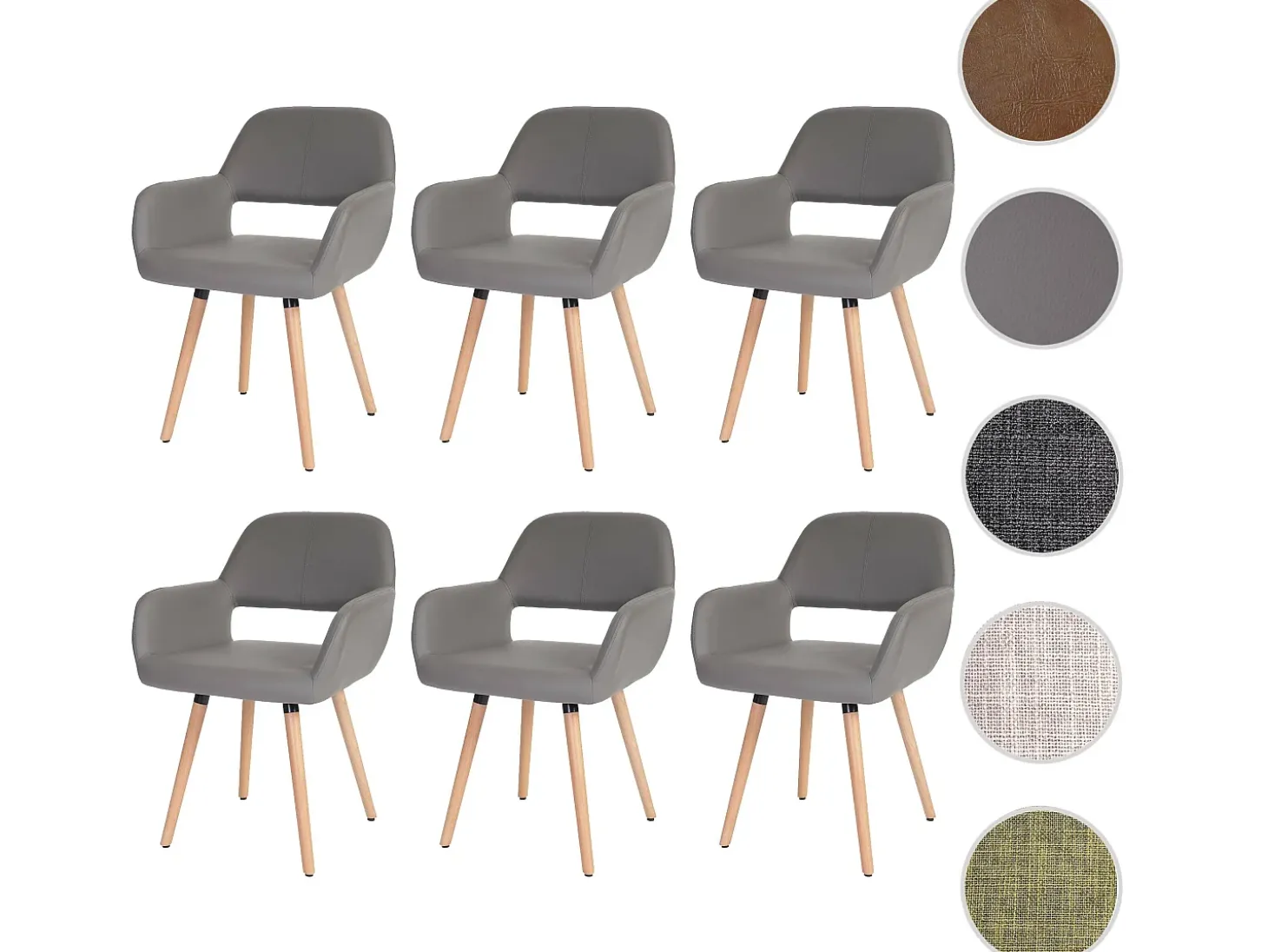 Silla de comedor MCW-A50 II (juego de 6), piel sintética, gris topo, patas claras