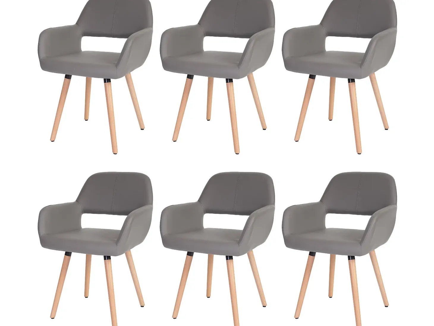 Silla de comedor MCW-A50 II (juego de 6), piel sintética, gris topo, patas claras