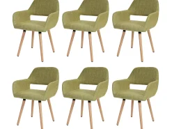 Silla de comedor MCW-A50 II (juego de 6), textil, verde claro, patas claras