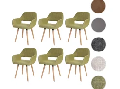 Silla de comedor MCW-A50 II (juego de 6), textil, verde claro, patas claras