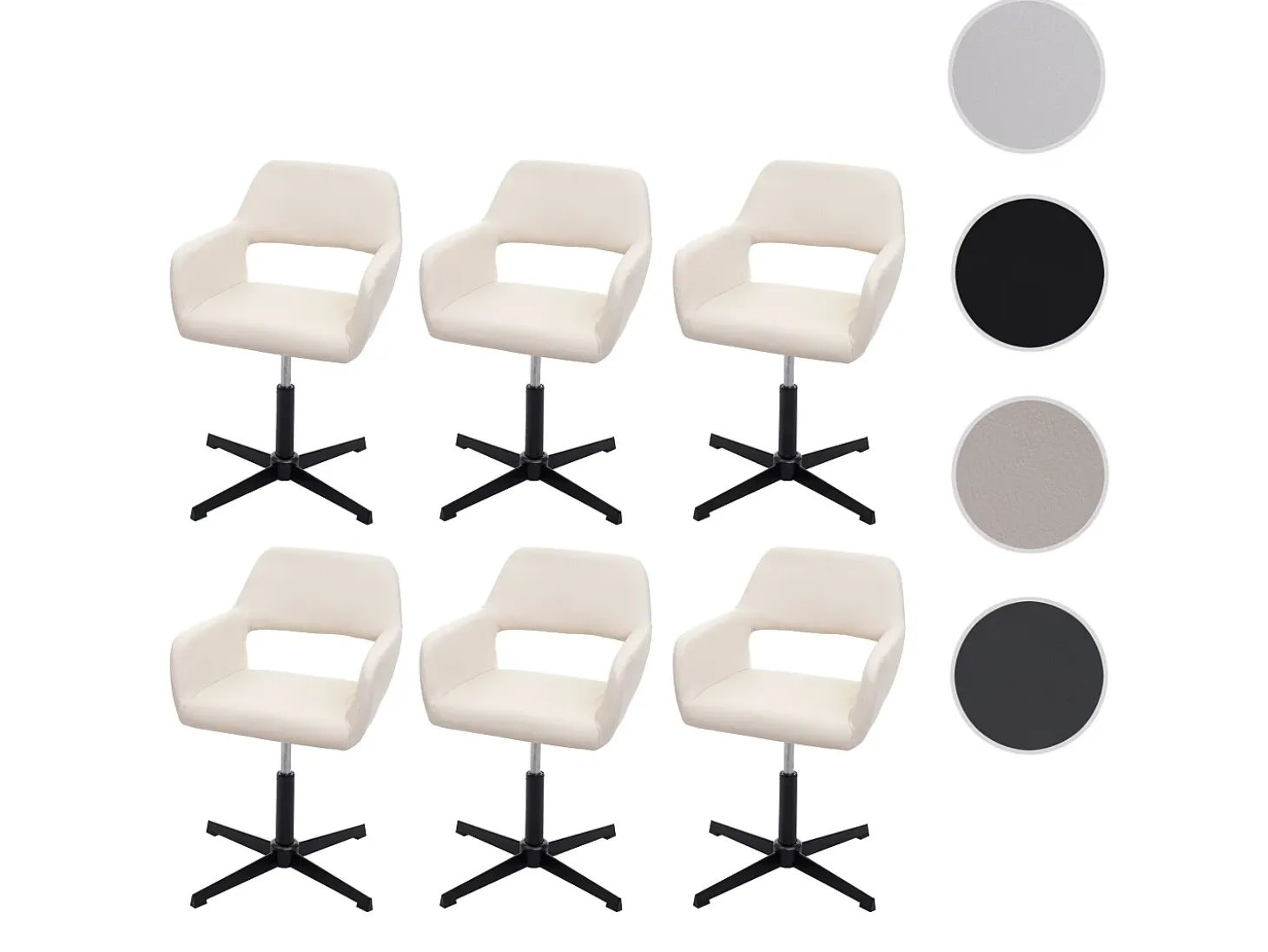 Silla de comedor MCW-A50 IV (juego de 6), polipiel color crema, base negra