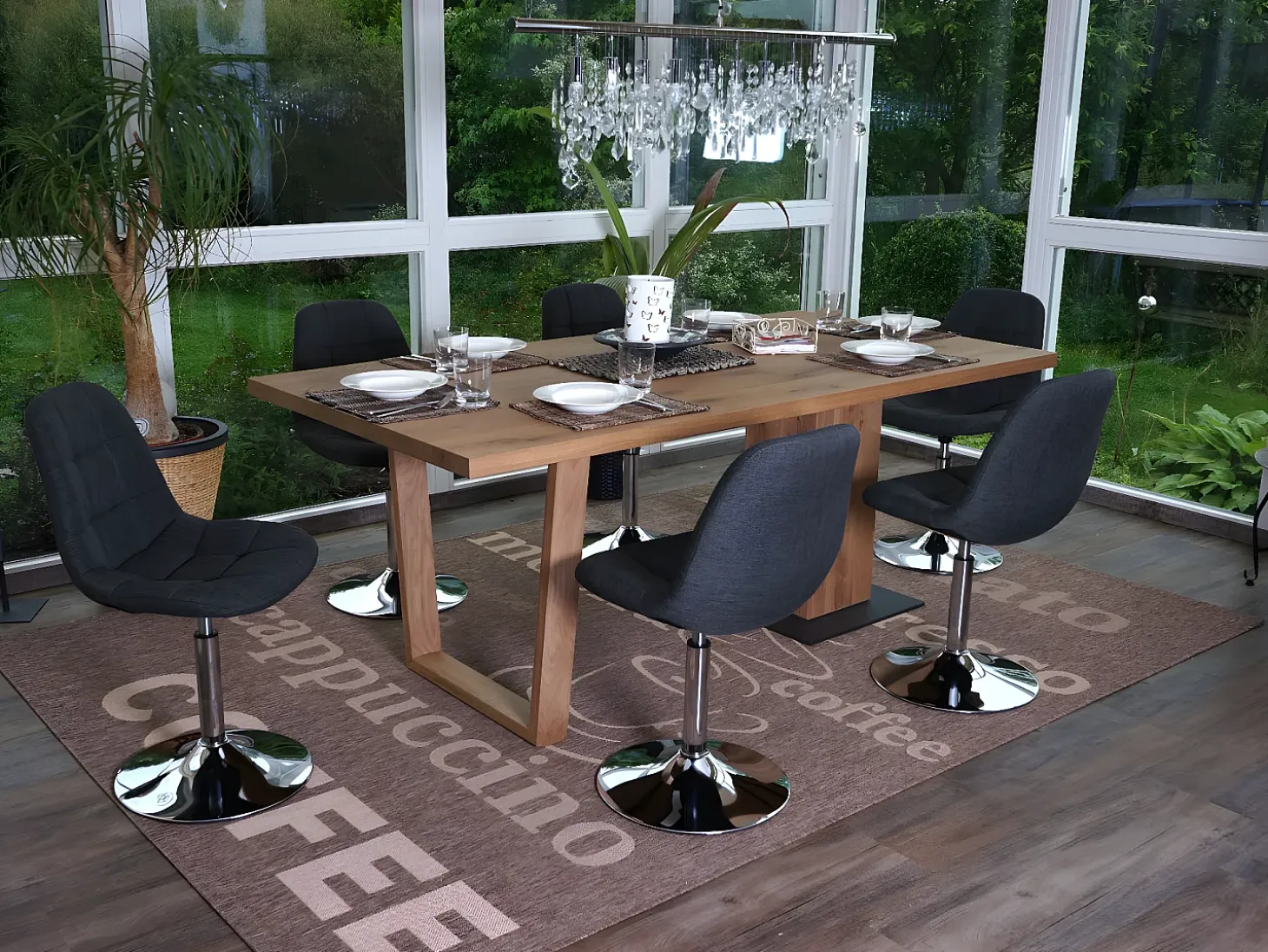 Silla de comedor MCW-A60 (set de 2), textil gris oscuro
