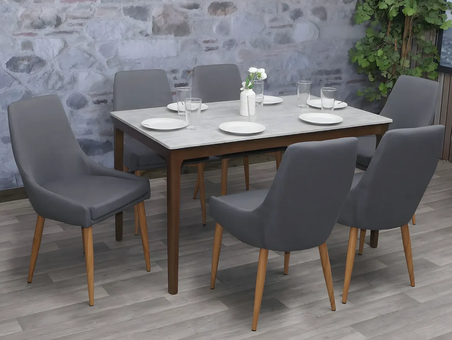 Silla de comedor MCW-B44 II (set de 2), tela/textil gris