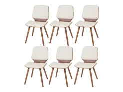 Silla de comedor MCW-B16 (juego de 6), cuero sintético color crema