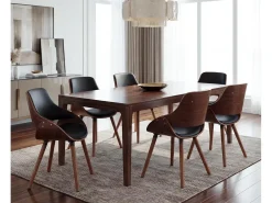 Silla de comedor MCW-D23 (juego de 6), Cuero sintético negro