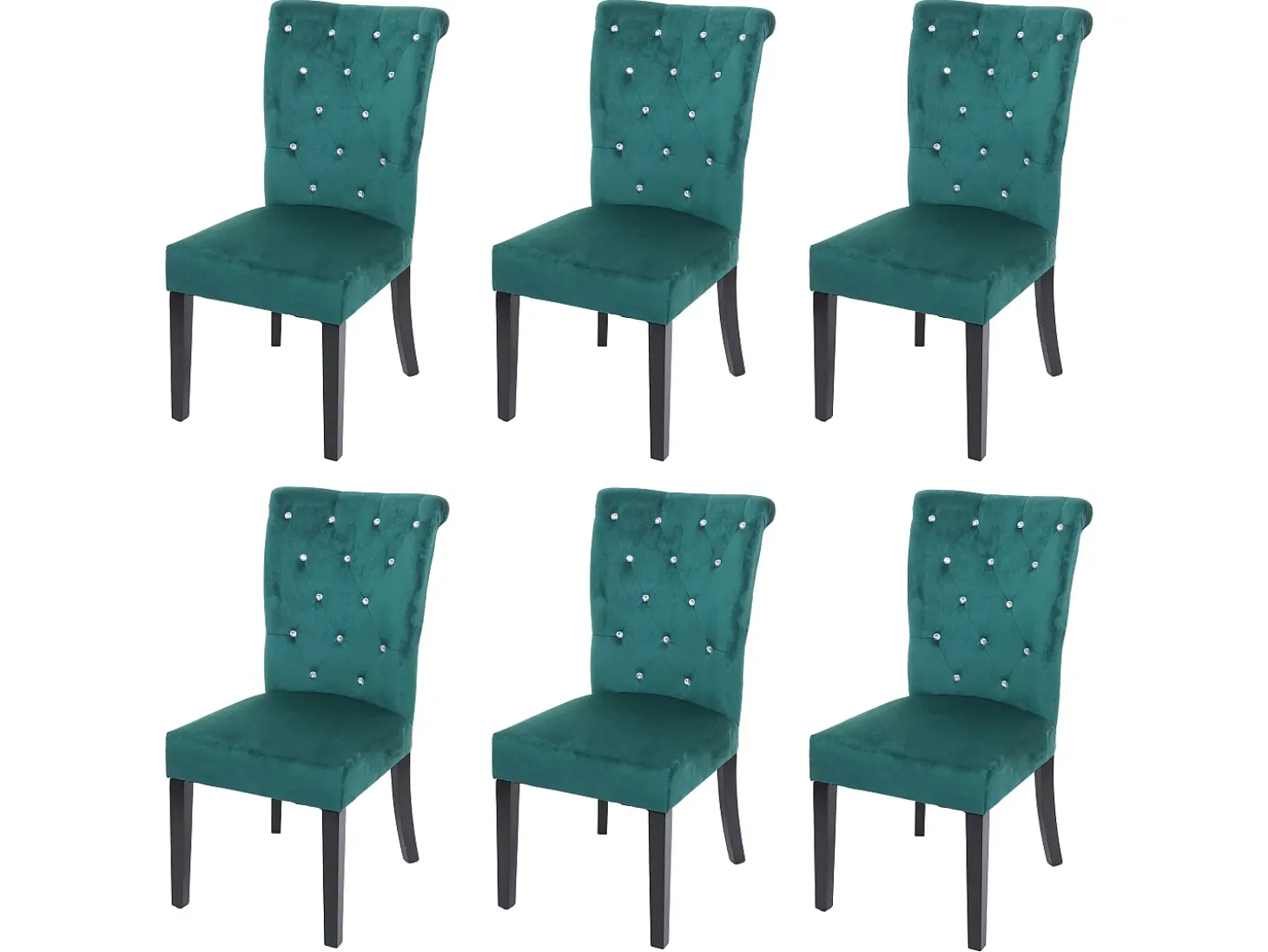 Silla de comedor MCW-D22 (juego de 6), verde oscuro, patas negras