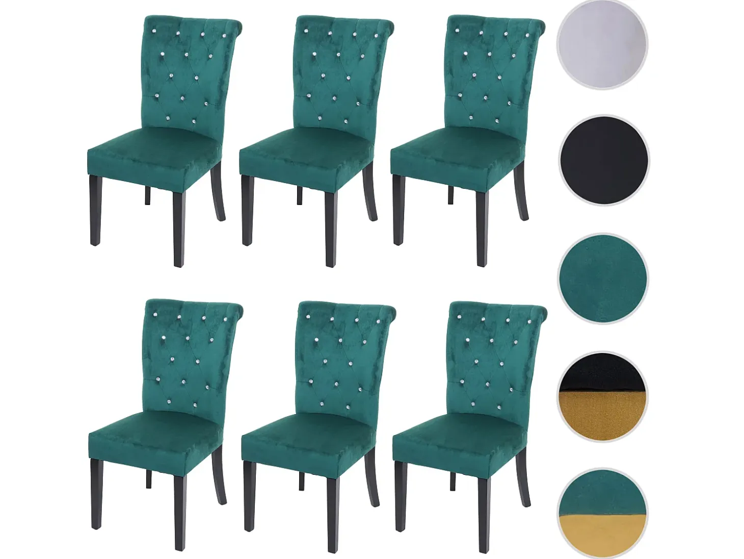 Silla de comedor MCW-D22 (juego de 6), verde oscuro, patas negras