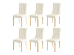 Silla de comedor MCW-E58 (juego de 6), polipiel crema, patas claras