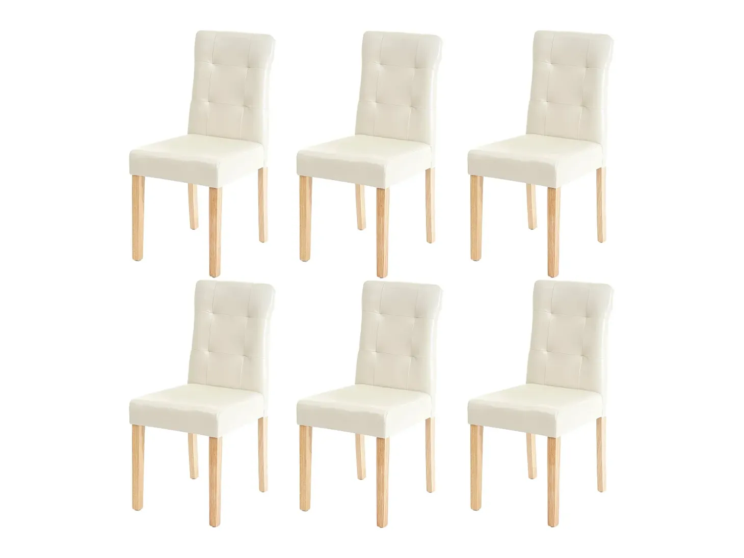 Silla de comedor MCW-E58 (juego de 6), polipiel crema, patas claras