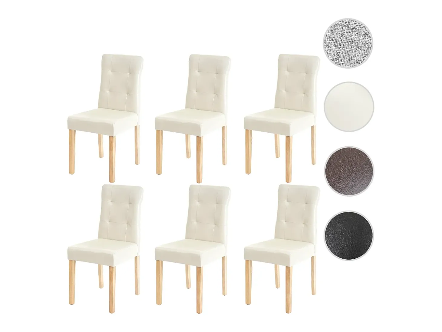 Silla de comedor MCW-E58 (juego de 6), polipiel crema, patas claras