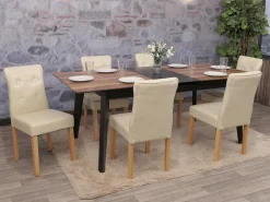 Silla de comedor MCW-E58 (set de 2), polipiel crema, patas claras