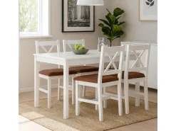 Silla de comedor MCW-F77 (juego de 4), blanco, tapizado terracota