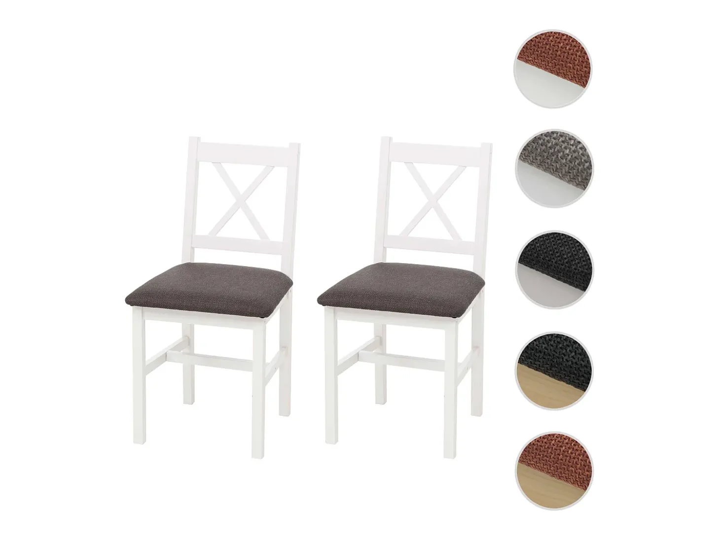 Silla de comedor MCW-F77 (juego de 2), blanco, tapizado gris
