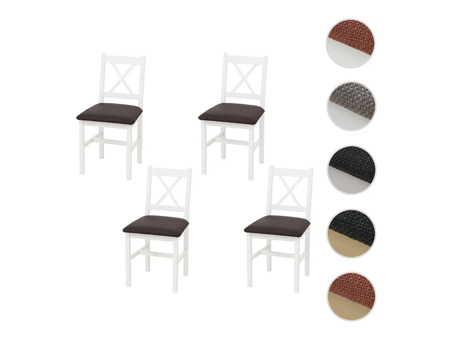 Silla de comedor MCW-F77 (juego de 4), blanco, tapizado negro