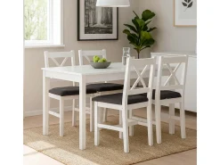 Silla de comedor MCW-F77 (juego de 4), blanco, tapizado negro