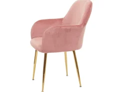 Silla de comedor MCW-F18 (juego de 6), terciopelo rosa antiguo, patas doradas