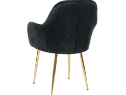 Silla de comedor MCW-F18 (set de 2), terciopelo negro, patas doradas