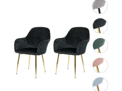 Silla de comedor MCW-F18 (set de 2), terciopelo negro, patas doradas