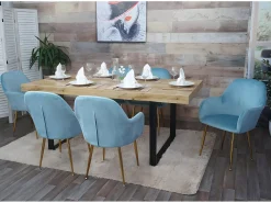 Silla de comedor MCW-F18 (set de 2), terciopelo menta, patas doradas