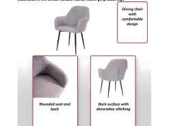 Silla de comedor MCW-F18 (set de 2), tela/textil gris, patas negras