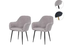Silla de comedor MCW-F18 (set de 2), tela/textil gris, patas negras