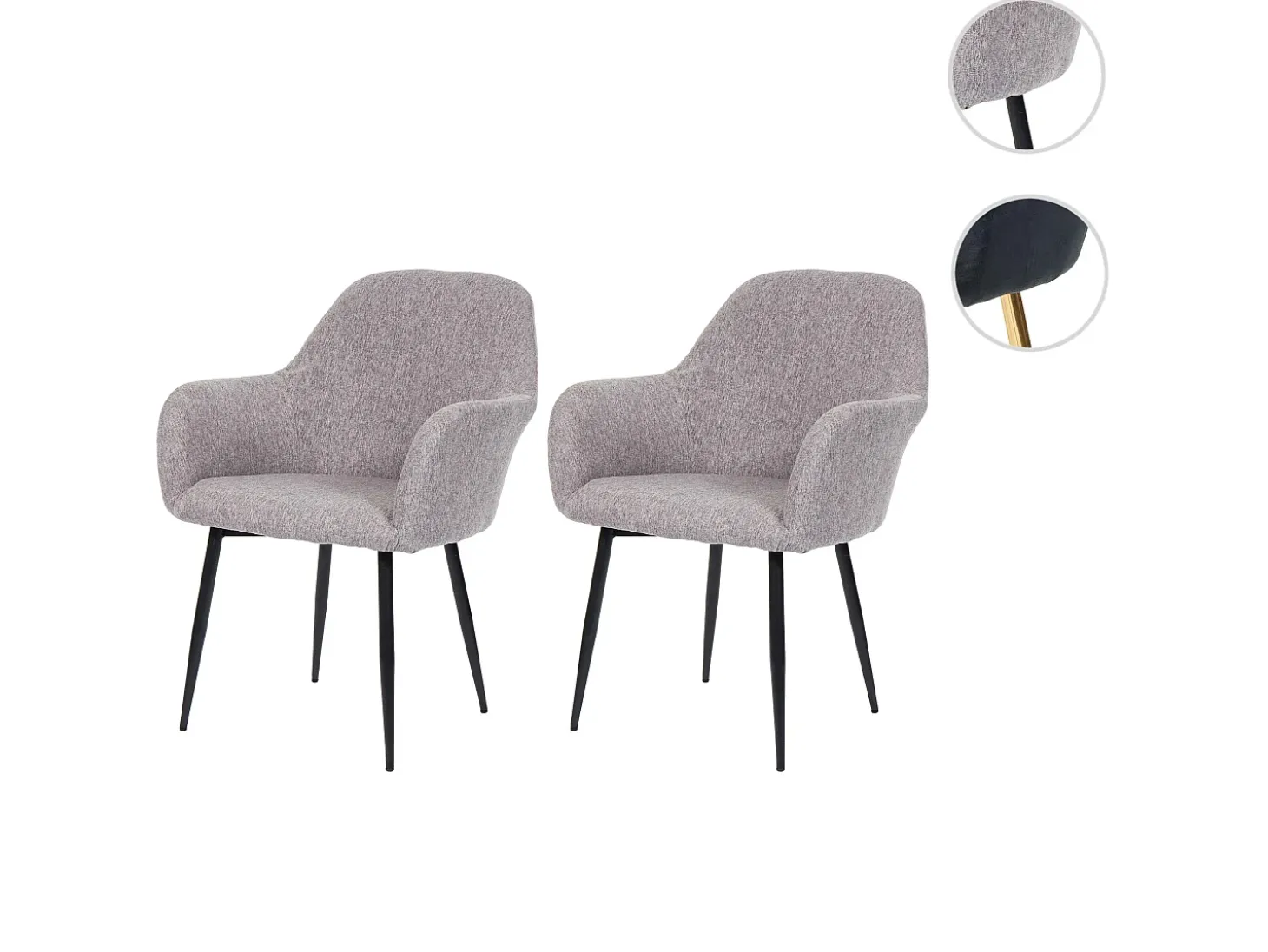 Silla de comedor MCW-F18 (set de 2), tela/textil gris, patas negras