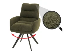 Silla de comedor MCW-G66 Bouclé, verde, con reposabrazos