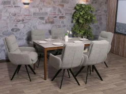 Silla de comedor MCW-G66 Bouclé, gris claro, con reposabrazos
