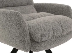Silla de comedor MCW-G66 Bouclé, gris claro, con reposabrazos