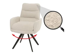 Silla de comedor MCW-G66 Bouclé, blanco crema, con reposabrazos