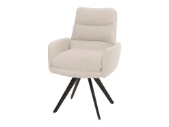 Silla de comedor MCW-G66 Bouclé, blanco crema, con reposabrazos