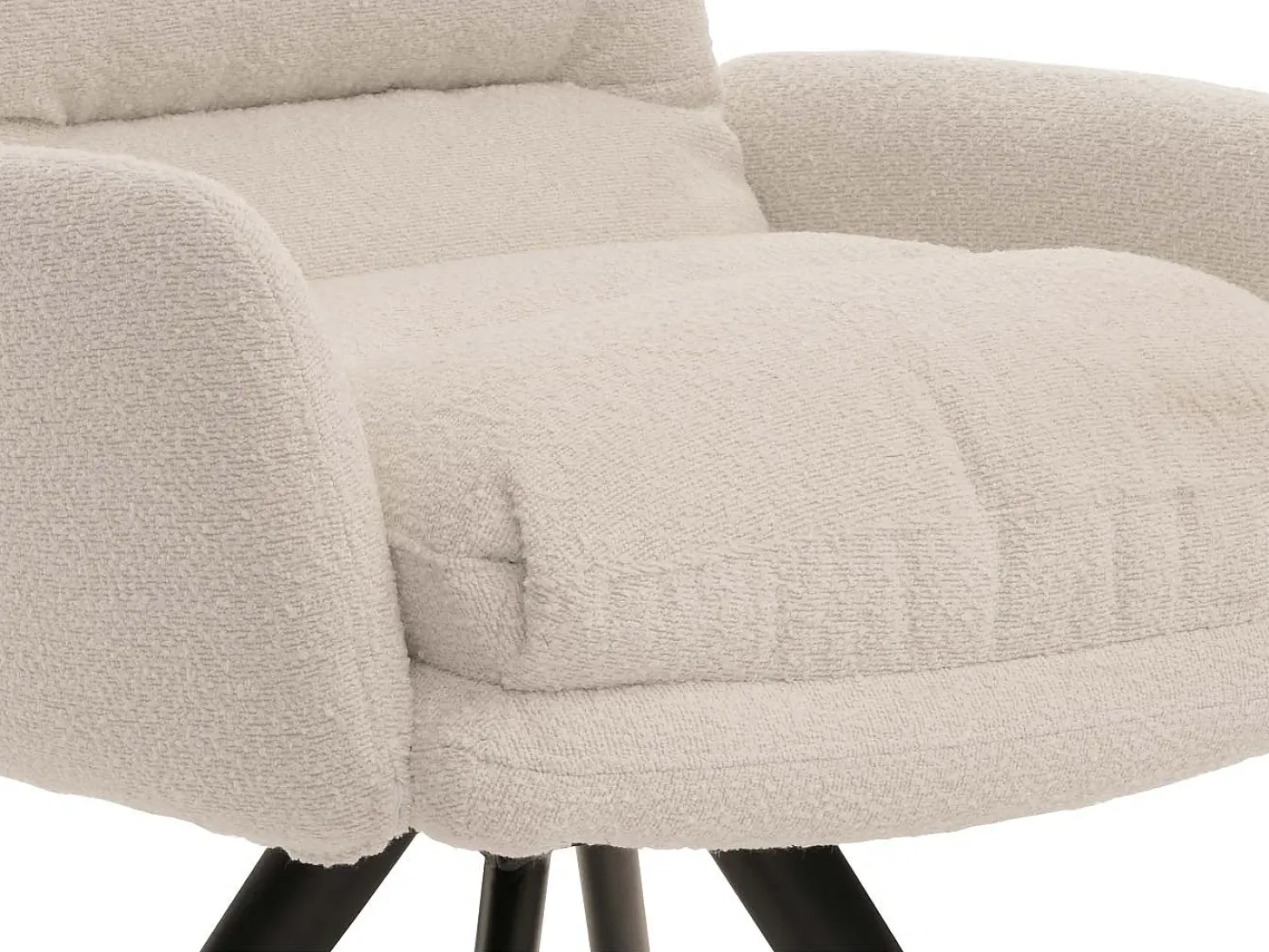 Silla de comedor MCW-G66 Bouclé, blanco crema, con reposabrazos