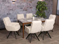 Silla de comedor MCW-G66 Bouclé, blanco crema, con reposabrazos