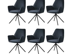 Silla de comedor MCW-G67 (juego de 6), azul antracita, patas negras