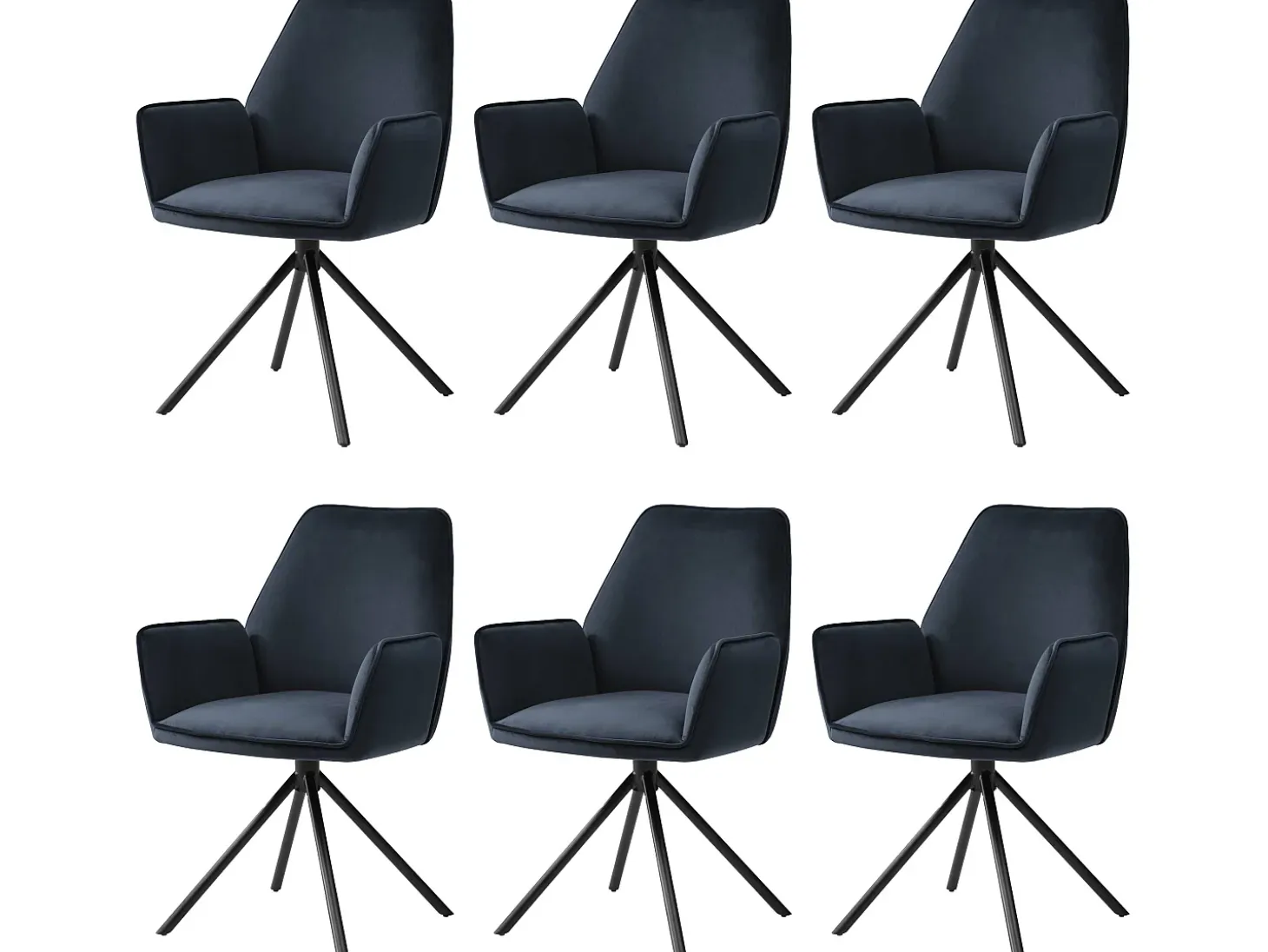 Silla de comedor MCW-G67 (juego de 6), azul antracita, patas negras