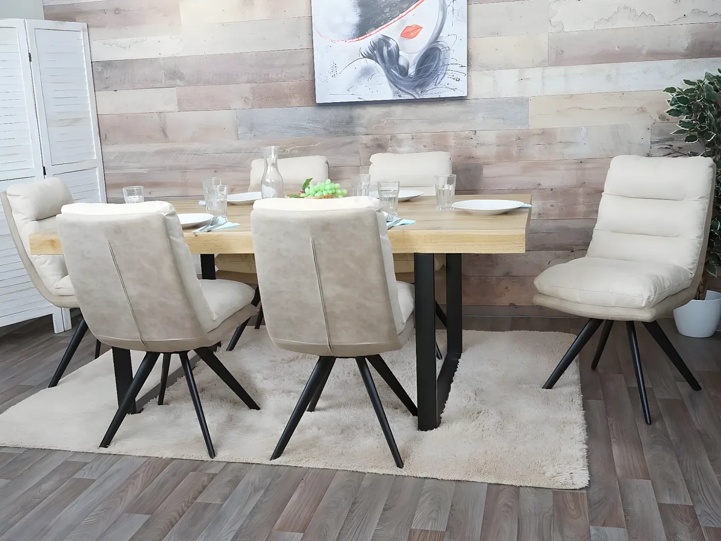 Silla de comedor MCW-G66 (juego de 6), crema