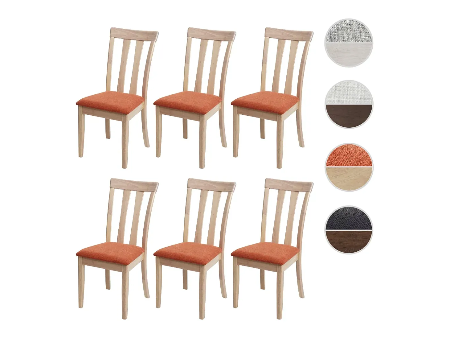 Silla de comedor MCW-G46 (juego de 6), estructura color natural, naranja