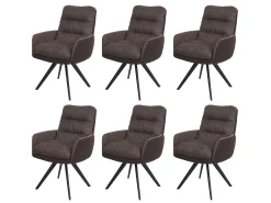 Silla de comedor MCW-G66 (juego de 6), marrón-marrón oscuro, con reposabrazos