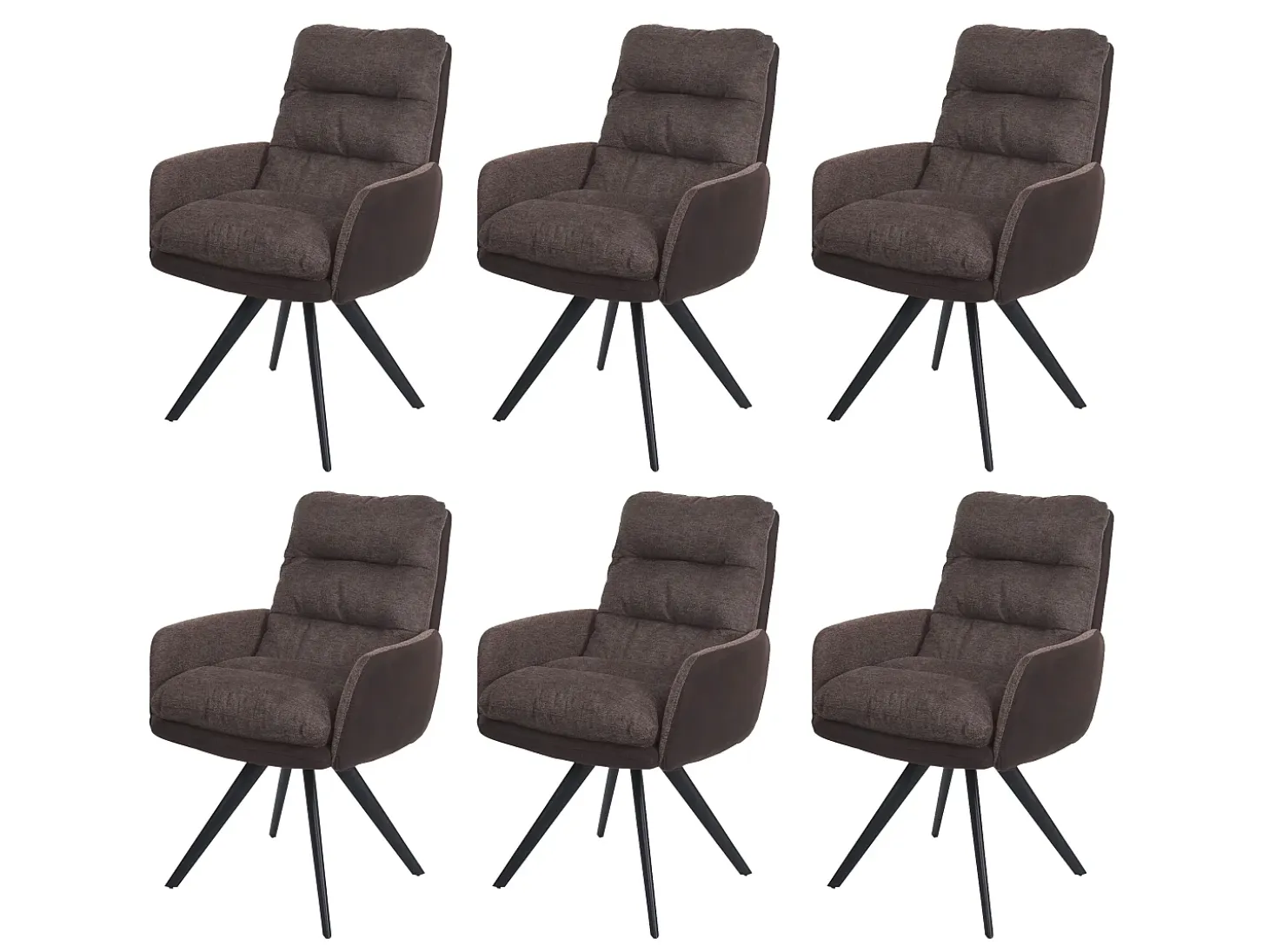 Silla de comedor MCW-G66 (juego de 6), marrón-marrón oscuro, con reposabrazos
