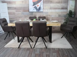 Silla de comedor MCW-G66 (juego de 6), marrón-marrón oscuro, con reposabrazos